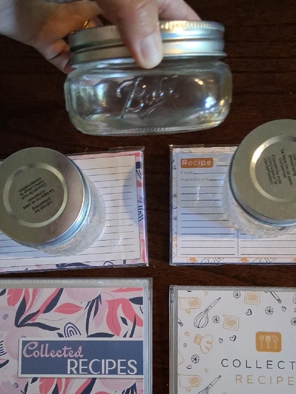 Recipe Card and Ball Mason Jar Set - Pink & Cream Collected Recipes NEW
